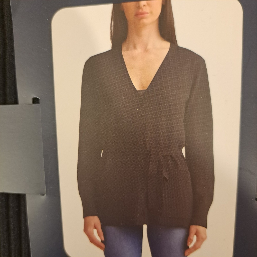 Splendid Womens Cardigan XL Black NWT Ribbed Knit Tie Waist 1834-280